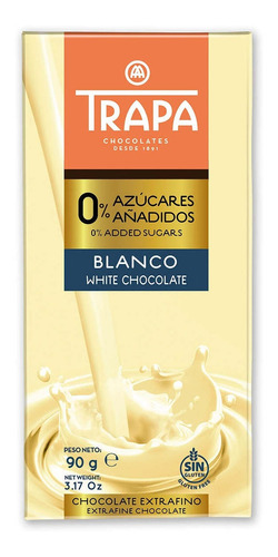 Chocolate Trapa Sin Azúcar Blanco Sin Gluten