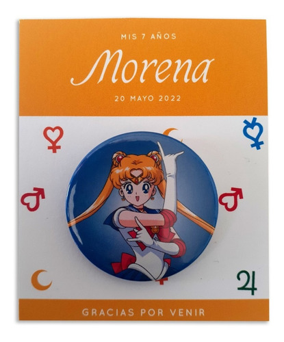 Souvenir Cumpleaños: Sailor Moon X20u Pin 38mm