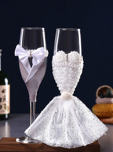 Set 2 Copas Brindis Boda Novios Padrinos Champán Color Transparente