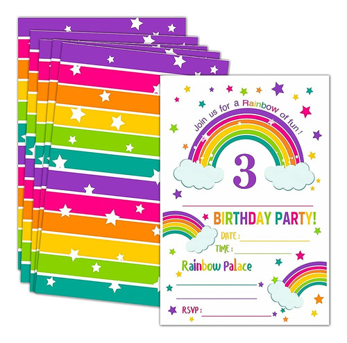3rd Rainbow Birthday Party Invitaciones Con Sobres Invitacio