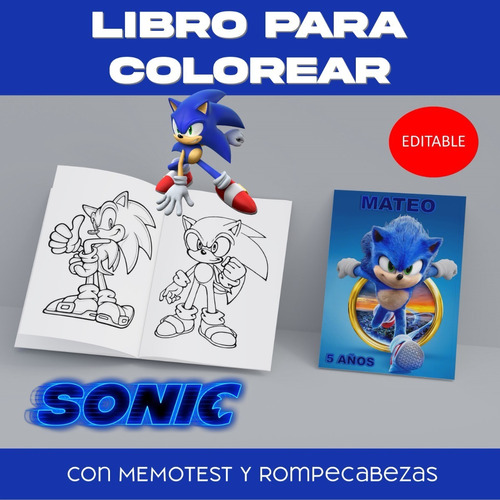 Libro Colorear Editable O P_d_efe Imprimible Sonic