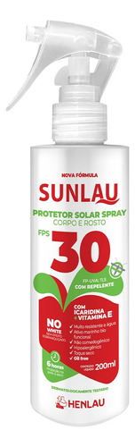 Protetor Solar Spray Repelente Sunlau Fps 30 200ml Icaridina