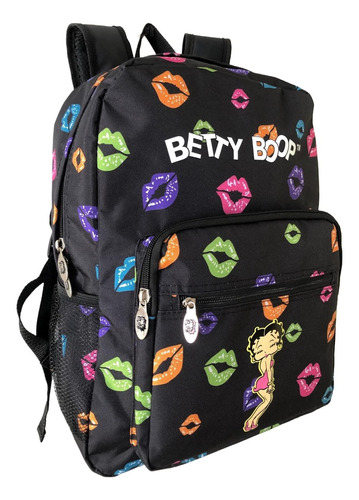 Mochila Grande De Lona Betty Boop Con 16 Pulgadas (negro: La