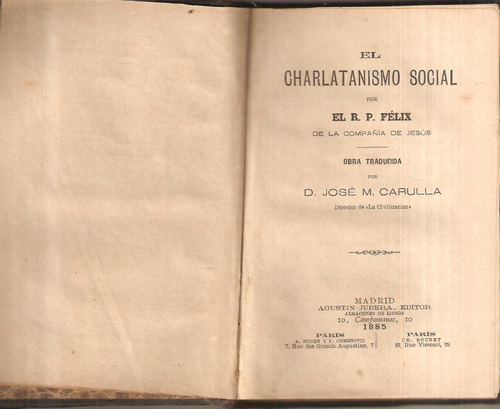 El Charlatanismo Social Rp De Félix Compañía De Jesús 1885
