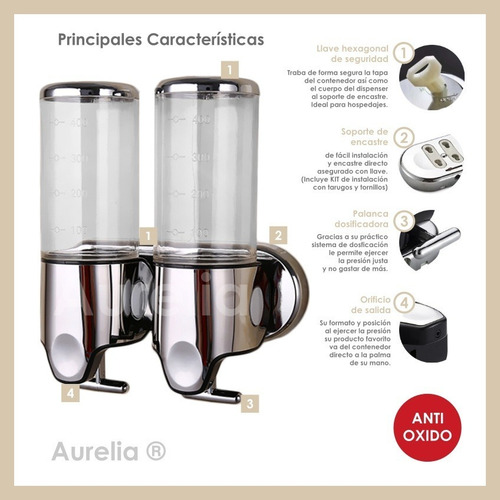 Imagen 2 de 4 de Dispenser De Pared Shampoo Enjuague 500 Ml X2 Vialactea