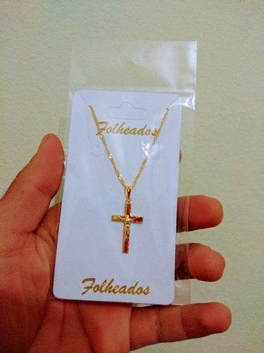 Colar Com Pingente Crucifixo Folheado Ouro 18k Promoção