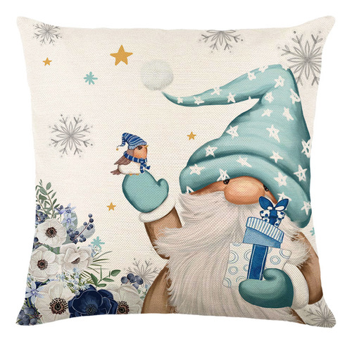 4 Fundas Almohada Estampada Navidad Lino Azul