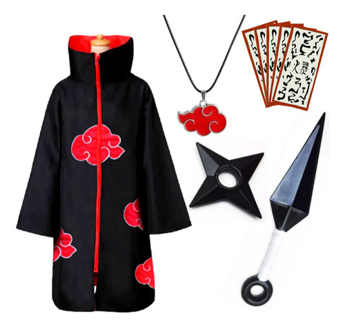 Capa Manto Akatsuki + Kit Ninja Barato Cosplay Geek Naruto