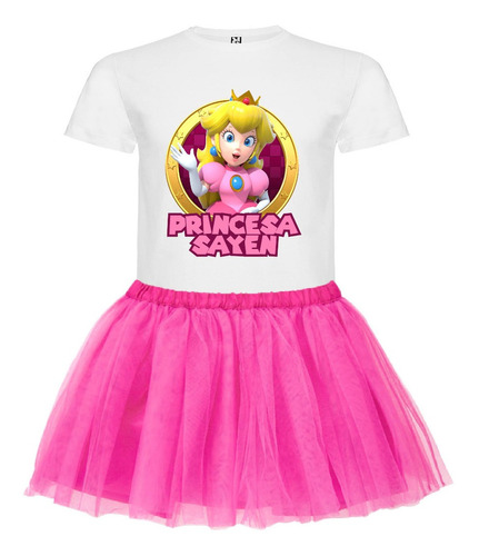 Disfraz Peach Princesa Tutu Polera Personalizada Cumpleaños