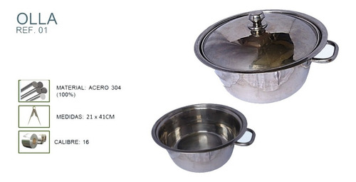 Imagen 2 de 2 de Olla En Acero Inoxidable 304 Con Tapa Calibre 16 Innovaceros