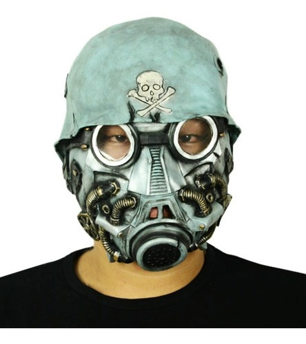 Mascara De Soldado Gas Quimico Con Casco Guerra Quimica