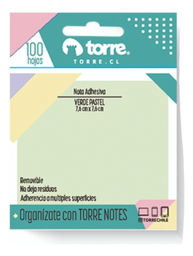 Nota Adhesiva Torre Pastel Verde 100hjs X2 Un