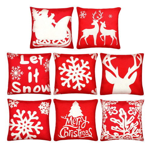 Boao 8 Piezas De Fundas De Almohada De Navidad De Lino Rojo