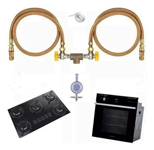 Kit Duplo Gás 1,0mt Tomback Regulador Instala.cooktop Forno 