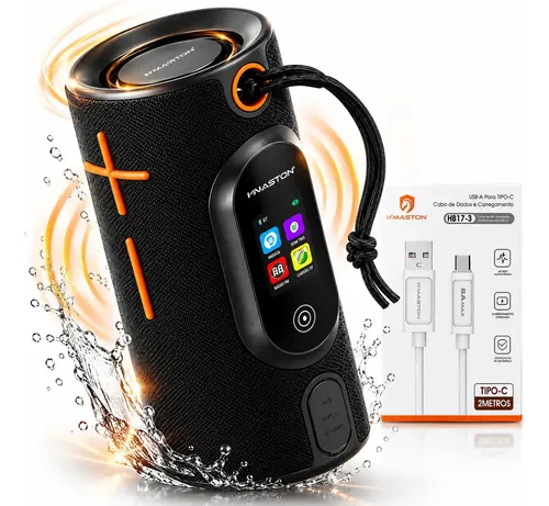 Caixa de Som Bluetooth 5.3 40W RMS com Tela Touch, IPX6, USB, Cartão TF, AUX, Rádio FM, Graves Potentes e Bateria 3600mAh