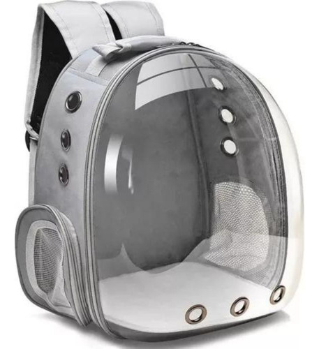 Mochila acrílica para mascotas para perro, gato y perro con vista panorámica, color gris