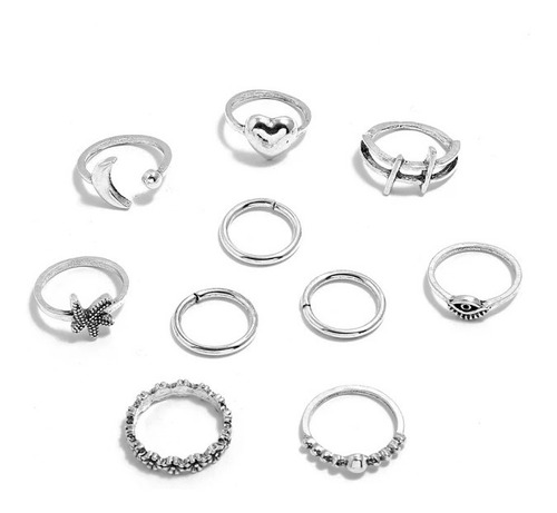 Set Conjunto Anillos Corazón Luna Geometrico 