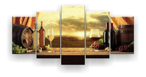 Quadro Decorativo Cortina Vinho Uvas 5pc 129x61 Sala