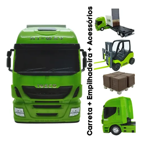 Caminhão Carreta Iveco + Empilhadeira Brinquedo Infantil Miniatura