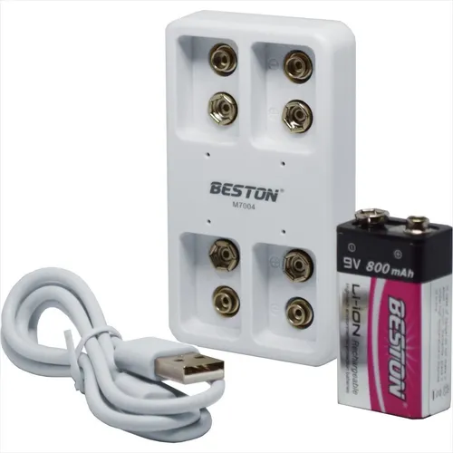 Bateria Pila 9v Cuadrada 800mah+ Cargador 4 Puertos Beston 