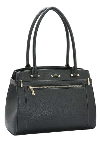 Bolsa Chenson Feminina Média Ombro Tote Zíper 84413 Cor Preto Desenho Do Tecido Lisa