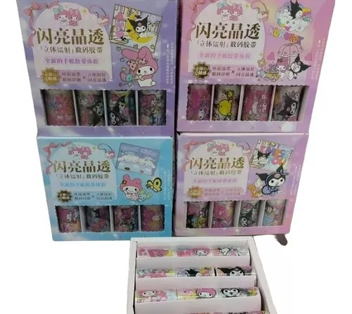 Pack 12 Washi Tape Sanrio Melody Kuromi Diseños Brillantes