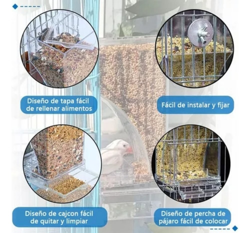 Automático Comedero Para Jaulas De Pájaros Acrílica