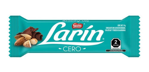 Imagen 2 de 3 de Larin Chocolate Sin Azucar, Con Trozos De Almendras 15 Pzas