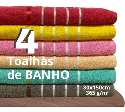 Juego de 4 toallas de baño reforzadas de tamaño grande (80 x 1,50 cm)