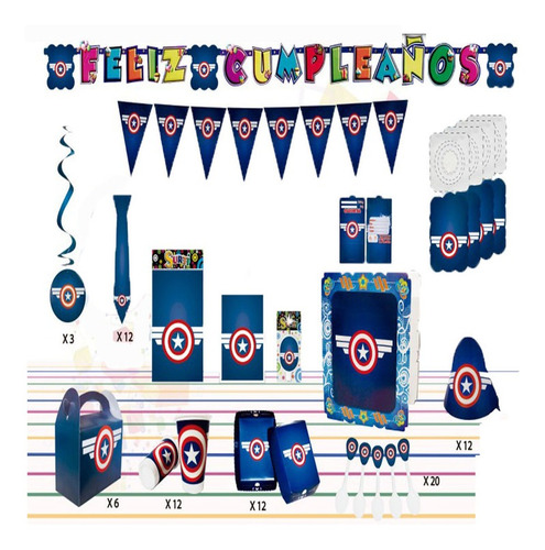 Decoración Fiesta Capitan America Logo Set X36 + Regalo