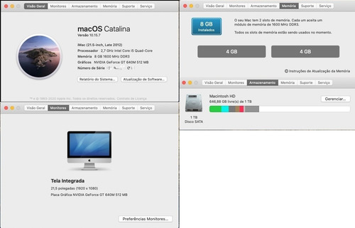 iMac 21,5 Polegadas, Late 2012, 1tb Hdd, I5 Quad Core 2.7ghz