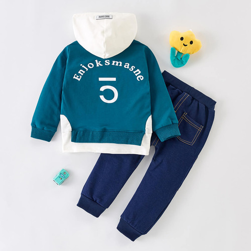 Conjunto De Sudadera Con Capucha Y Pantalón Para Niños Verde Oscuro 18-24 M