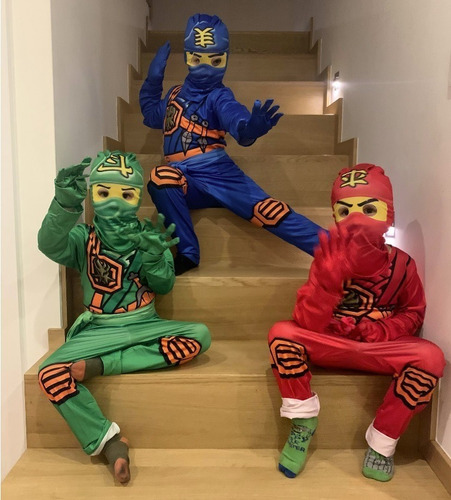 Imagem 8 de 9 de Fantasia Infantil Ninjago Lego Samurai Ninja C/touca Luvas