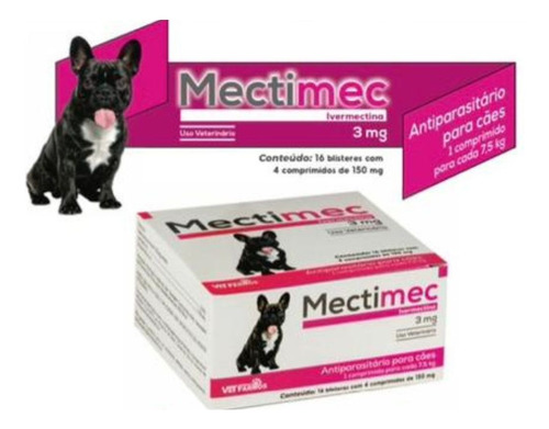 Ivermectina 3mg Mectimec Blister 4comp Cães De 4kg Até 7,5kg