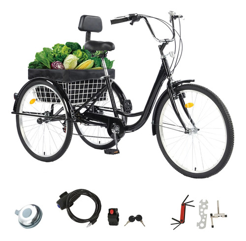 Bicicleta Tuoke Tricycle R26 7 Speed Three Wheel Bikes Black