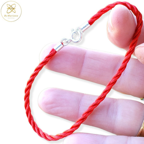Pulsera Plata Hilo Seda Rojo Con Terminales De Plata