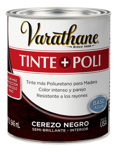 Barniz Poli + Tinte Base Agua 946ml Cerezo Negro Varathane