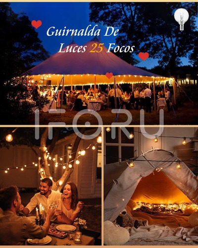Imagen 4 de 7 de Guirnalda De Luces 25 Focos Vintage Impermeable 7.6m Iforu