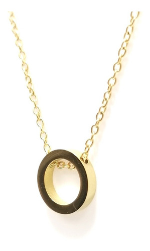 Imagen 4 de 4 de Collar Mujer Acero Círculo Moderno Minimalista Chapa Oro 14k
