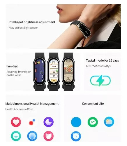 Xiaomi Smart Band Mi Band 8 1.62" caja de plástico negra, malla negra de silicona y bisel negro de plástico