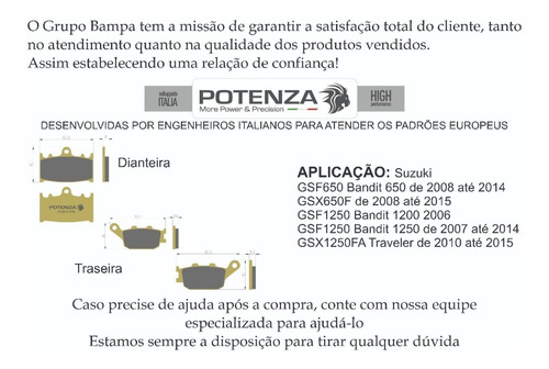 Kit Pastilha Potenza Diant+tras Gsf Bandit 1250 650 330 174