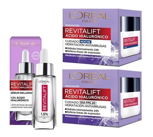 Combo Loreal París Revitalift Ácido Hialur Dia Noche Y Serum