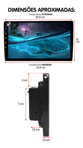 Multimídia 9'' Android Premium Plus+ E-tech 4gb 64gb Câmera