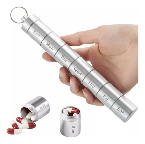 Caja De Medicamentos Portátil De Aluminio Con Llavero