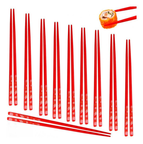 10 Pares Hashi Para Comida Japonesa 22 Cm Vermelho Decorado