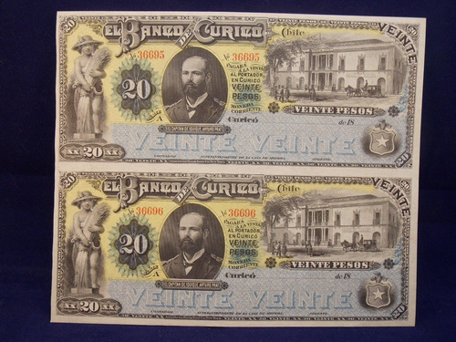 Imagen 1 de 10 de Antique, Escaso Billete Banco De Curicó 1882, (unc)
