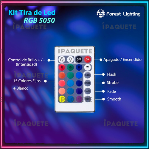 Imagen 3 de 7 de Tira Luces Led 5050 Rgb Completo Controlador Control Fuente