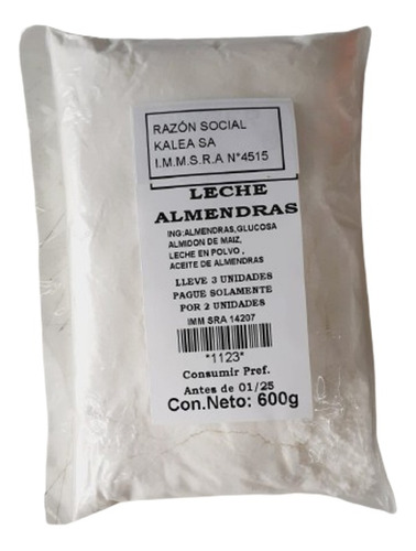 Leche De Almendras En Polvo 600 G Lleve 3 Pague Solo  2.