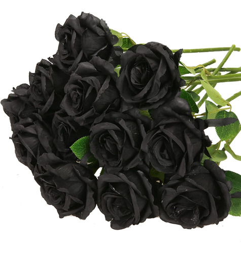 12 Rosas Artificiales Negras Tallos Ramo De Rosas De Se...