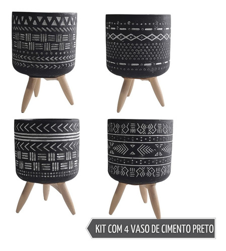 Mini Vaso Cachepo Para Suculenta Cacto Cimento Preto 4un